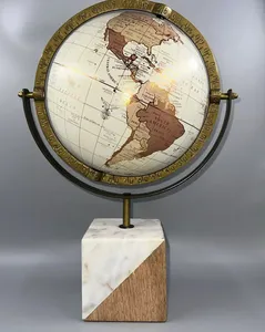 luxury vintage metal world globe with marble and wooden base decorative <b>tabletop</b> globe for home office study room decor - Product Image 2