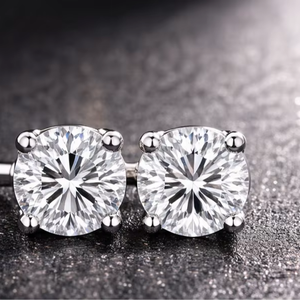 Pendientes de Diamantes SB con Corte Brillante, Plata de Ley 925, Baño de Rodio, Cuatro Puntas, para Mujer, Modernos, Certificados por Terceros, Regalo - Product Image 1