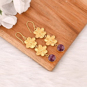 Stylish <b>Garnet</b> Hydro Stone Bezel Set Drop <b>Earrings</b> Gold Plated Handmade Brass Jewelry Shilpi Impex for Women - Product Image 3
