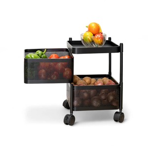 Carrito multifuncional comercial para almacenamiento de alimentos MS con recubrimiento en polvo, estante de cocina con tres cestas sólidas y ruedas de PU. - Product Image 3