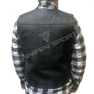Custom Men's Black Leather Biker <b>Vest</b> With Pockets New OEM Cowhide <b>Vest</b> For Winter Motorcycle Riding - Product Image 6