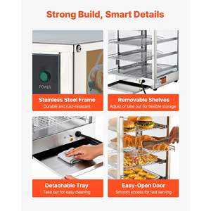 800W Commercial LED Light Food Display Warmer 5-Tier <b>Stainless</b> <b>Steel</b> Frame Adjustable <b>Shelf</b> 60L Warming Holding Equipment - Product Image 6