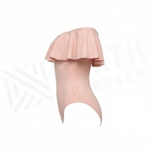 NORTH APPROACH Women Off-The-Shoulder Ruffled One-Piece Swimsuit Solid Pink Stretch Bodysuit - Product Image 3