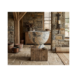 Contemporary Gray Marble Fiberglass Flower Pot Lightweight Modern Decorative <b>Planter</b> For Indoor <b>Outdoor</b> Use - Product Image 1