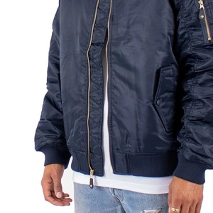 <b>Men</b> Black Nylon Bomber <b>Jacket</b> Zip Front Flight <b>Jacket</b> Ribbed Collar Cuffs <b>Utility</b> Streetwear Casual Lightweight Outerwear - Product Image 2