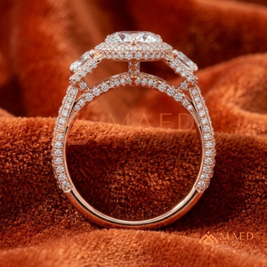 แหวนแต่งงานเพชรทรงมาร์คีส์ทองคำชมพู 14K แบบคลาสสิก พร้อมดีไซน์วงแหวนแบบ Halo และวงแหวนแบบ Split Shank สำหรับผู้หญิง - Product Image 3