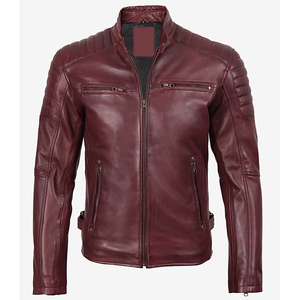 2026 OEM Hot Trending Maroon Cowhide Leather <b>Jackets</b> For Men's Front Zip Pockets 100%High Quality Low MOQ <b>Winter</b> Fashion <b>Jackets</b> - Product Image 6