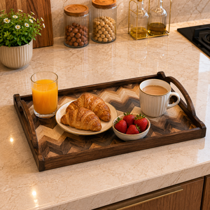 Handcrafted Wooden Chevron Serving <b>Tray</b> with Handles Premium Rectangular <b>Breakfast</b> <b>Tray</b> for Home Hotel Restaurant Decorative Use - Product Image 4