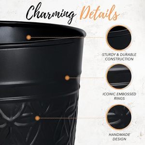 Modern Black Embossed Metal Wastebasket Decorative Iron Trash Can for Bathroom Bedroom Office & Home Decor - Product Image 3