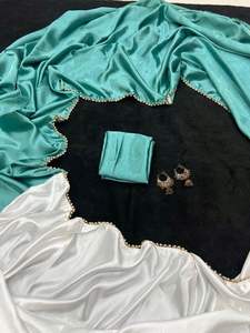 Sari de Seda Satinada de Diseño Exclusivo con Blusa Elegante, Moderno y Elegante, Estilo Indio, para Fiestas, Ropa Étnica Modesta para Mujer - Product Image 6