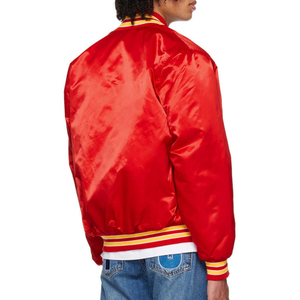 <b>Mens</b> Shiny Satin College Style Bomber <b>Jacket</b> <b>Lightweight</b> Casual Outerwear Ribbed Collar Winter Front Customizable Design High - Product Image 4