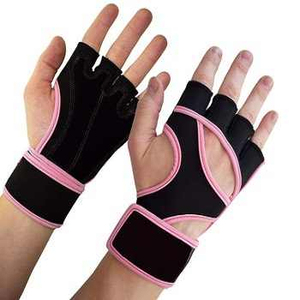 Gants de sport demi-doigts en néoprène noir et rose 2026 avec sangle de poignet réglable unisexe pour fitness, entraînement et musculation - Product Image 1