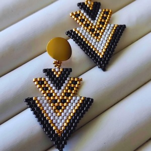 Black White Gold Tone Beaded Drop <b>Earrings</b> Geometric Triangle <b>Dangle</b> Jewelry Bohemian Style for Women - Product Image 4