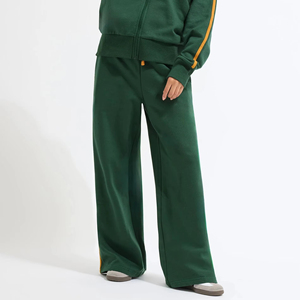 Pantalones deportivos de mujer de algodón grueso extragrandes de cintura media con pierna recta y cordón ajustable - Product Image 1
