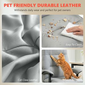 Sedia da Ufficio Ergonomica in Ecopelle Grigio Chiaro, Adatta per Animali Domestici, con Massaggio a Vibrazione a 6 Punti - Product Image 6