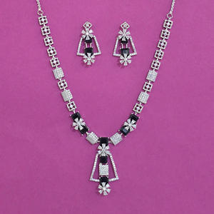 Artificial Fashion Jewellery Wholesalers in India American Diamond Classic <b>Necklace</b> With Rhodium Plating 443985 - Product Image 1