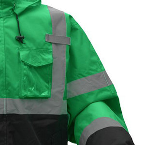 Chaqueta de Trabajo con Capucha Reflectante de Alta Visibilidad para Hombre, Verde y Negro, Chaqueta de Seguridad de Poliéster con Cremallera y Bolsillos - Product Image 3