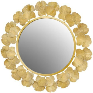 Espejo de pared moderno de hierro y metal con acabado en oro antiguo, diseño exclusivo de hojas y flores, espejo decorativo redondo colgante para el hogar. - Product Image 3