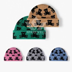 Cute Character Pattern Jacquard Beanie <b>Hat</b> 100% Acrylic Unisex Adult <b>Winter</b> Warm Outdoor 56-58CM Casual Style - Product Image 5