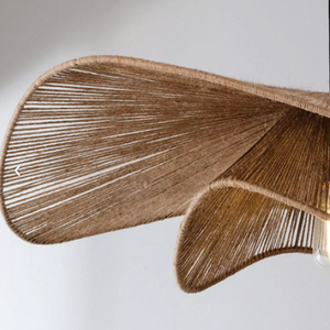 Lampe suspendue en jute à motif ondulé, 100% tissée à la main, forme irrégulière, style bohème, montage au plafond, éclairage suspendu intérieur - Product Image 3