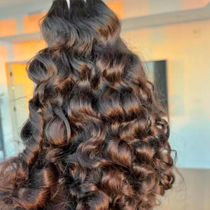 Extensions de cheveux humains bouclés indiens noirs naturels 1b, tissage de cheveux, double trame machine, permanent, toutes couleurs, pour teinture, cheveux d'exportation - Product Image 2