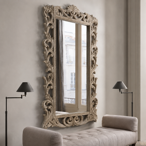 Luxury Ornate Carved Wooden <b>Wall</b> <b>Mirror</b> Antique Beige Frame Decorative Living Room Bedroom Dressing <b>Mirror</b> Home Decor Accent - Product Image 2