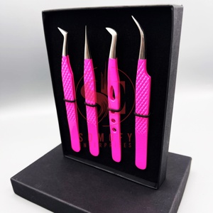 Hot Pink Professional Beauty Stainless Steel Eyelash Tweezers Custom Logo Fiber Extension <b>Silver</b> Volume Private Label Option - Product Image 6