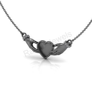 Sterling Silver Stylish Classy 37x35mm Claddagh <b>Heart</b> Hug <b>Pendant</b> Necklace 18K Plated Blank Setting Quality Women Party Gift - Product Image 4
