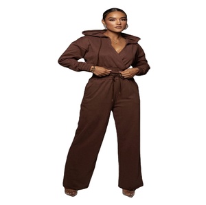 ชุดครอปทอปบราสำหรับผู้หญิง,ชุดวอร์มสีน้ำตาลมีซิปพร้อมกางเกงเย็บริมทรงตรงผลิตจากผู้ผลิต - Product Image 1