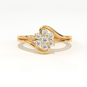 Anillo de Lujo Aarinya Celestial Rosette Collection con Diamantes Cultivados en Laboratorio, Chapado en Oro de 14K, Diseño Floral de 7 Piedras y Cinta Escultural, Certificado IGI - Product Image 1