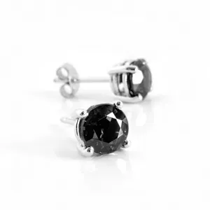 Sterling <b>Silver</b> 14K Gold Plated Women's <b>Stud</b> <b>Earrings</b> with Round Brilliant Cut Moissanite in Claw Setting - Product Image 4