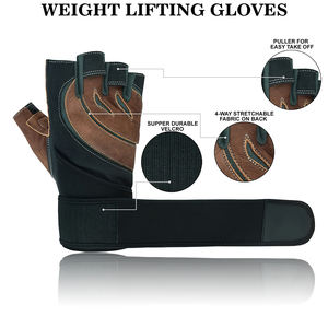 Gants de musculation en cuir pour l'exercice et le fitness, demi-doigts, pour la musculation et l'entraînement en salle de sport, avec sangle de poignet réglable - Product Image 2