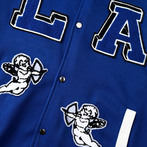 In Different Design Comfortable Unique Design Blue & White Color Block Angel & Letter Patched College Baseball Varsity Jackets - Product Image 5