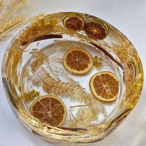 Artistic Epoxy Resin Bowl Handmade Resin Bowl With Dried Orange <b>Slices</b> And Herbs Bohemian Decorative Center Use Decor Bowl - Product Image 1