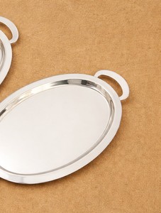 Juego de bandejas ovaladas de acero inoxidable plateado de lujo con asas, modernas bandejas decorativas de metal para comida, para bodas, hogar y hotel - Product Image 3
