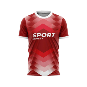 Camiseta de Fútbol Roja Degradada para Hombre, Manga Corta, Cuello Redondo, 100% Poliéster, Transpirable, Estampado Sublimado, Corte Regular, para Todas las Temporadas - Product Image 1