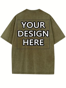 Custom Printed Chest Logo Personalized Front Silk Screen Printed Formal Short Sleeve Turtleneck Men's Washed Aged 100% T-Shirt - Product Image 4