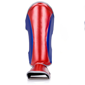 Espinilleras de Cuero PU Rojo y Azul con Ajuste Flexible y Acolchado Protector para Boxeo, Kickboxing y Sparring - Product Image 3