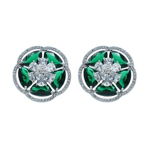 Pendientes de Flor con Circonita Esmeralda, Aretes de Novia Chapados en Oro Blanco y Rosa de 14K, Joyería de Boda, Regalo para Ella - Product Image 1