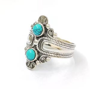 Two Turquoise 925 Silver <b>Ring</b> Vintage Designer Artisan <b>Crafted</b> Jewelry Perfect Gift For Wedding Anniversary Occasion - Product Image 2