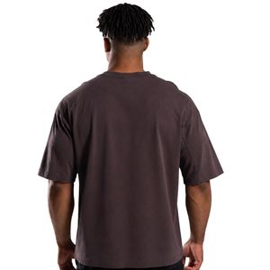 เสื้อยืดโอเวอร์ไซส์สีน้ำตาลช็อกโกแลตสำหรับผู้ชาย ผ้าฝ้ายฟอก คอกลม ทรงหลวม สวมใส่สบาย แฟชั่นลำลองสไตล์คนเมือง - Product Image 4