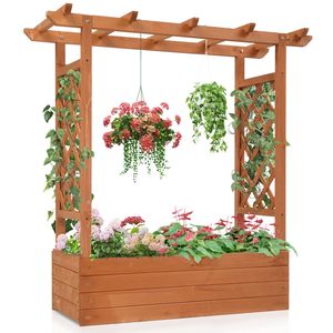 43.5*17.5*44.5 in Fir with Arched Lattice Raised Garden Bed Wooden <b>Planting</b> <b>Frame</b> Teak Color - Product Image 2