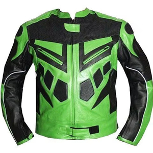 Veste de moto personnalisée imperméable et coupe-vent, veste en cuir véritable noire à col rond pour homme, tendance - Product Image 2