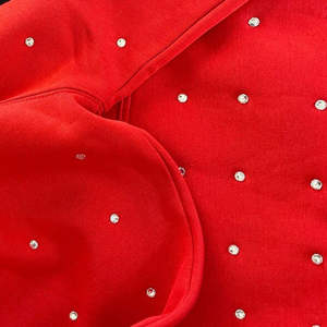 Vintage Winter <b>Red</b> Rhinestone Hooded <b>Sweatshirt</b> Oversized Fleece Unisex Winter Pullover Regular Fit - Product Image 5