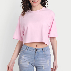 Women's Summer Eco-Friendly Quick Dry Breathable Short Sleeve Crew Neck <b>Crop</b> <b>Top</b> T-Shirt for Yoga Fitness 100% Polyester/Cotton - Product Image 1