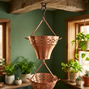 Chaîne de pluie décorative en cuivre découpé pour gouttière extérieure, élément aquatique suspendu en métal pour jardin et extérieur de maison, pour drainage des eaux de pluie - Product Image 3
