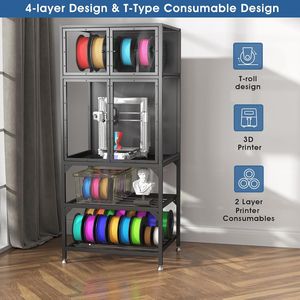 Armadio per Stampante 3D a Doppio Strato con Barra Portafilamento a T, Design Antirumore e Antipolvere, Supporto per Accessori per Stampante 3D - Product Image 2
