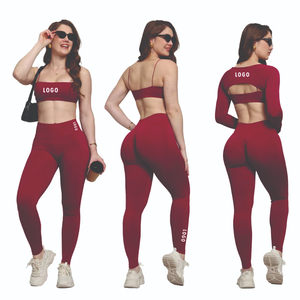 3 Piece Quick Dry Off the Shoulder Yoga Set Women Seamless Scrunch Butt Leggings Sports <b>Bra</b> Four-Way Stretch Fitness Gym - Product Image 1