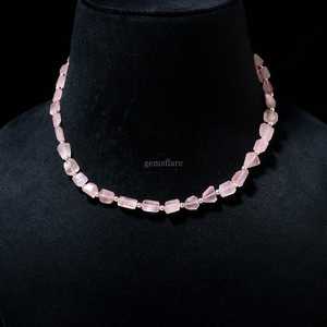 Collar de Cuentas de Cuarzo Rosa Facetado AAA, Joyería Artesanal de Piedras Preciosas de Cuarzo Rosa, Elegante Collar de Piedra de Nacimiento de Mayo - Product Image 1