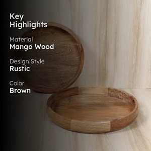 Rustic Wooden Round Tray Reusable Serving <b>Platter</b> Natural Wood Finish Multi-Purpose Tableware - Product Image 5